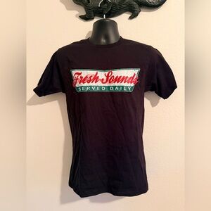 NWOT Port and Company Black Tee with Fresh Sounds Graphic